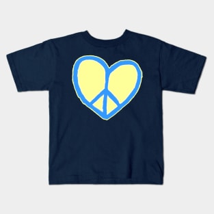 Blue Yellow Ukrainian Heart Peace, Peace Love, Peace Sign, No War Kids T-Shirt